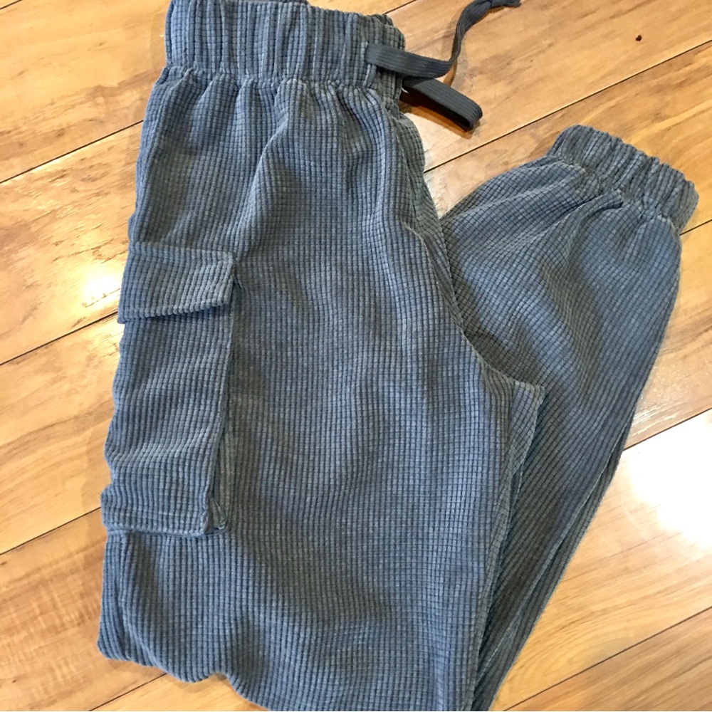 Carpenter cargo crop pants courderoy corduroy grey gray pocket pull on p…